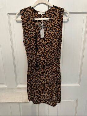 beachlunchlounge Leopard Print Sleeveless Dress in Brown and Black